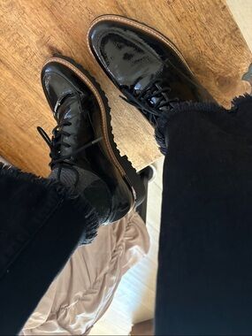 Franco Sarto Black Patent Leather Lace-Up Oxfords